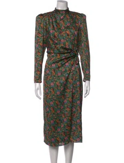 Pre-owned Sandro Floral Print Midi Length Dress In Green
