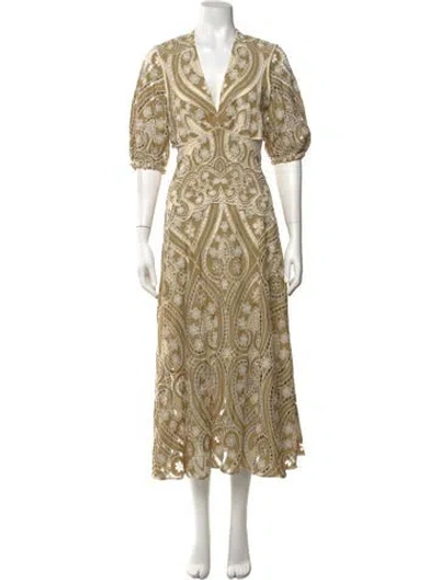 Pre-owned Sandro Floral Print Midi Length Dress In Neutrals