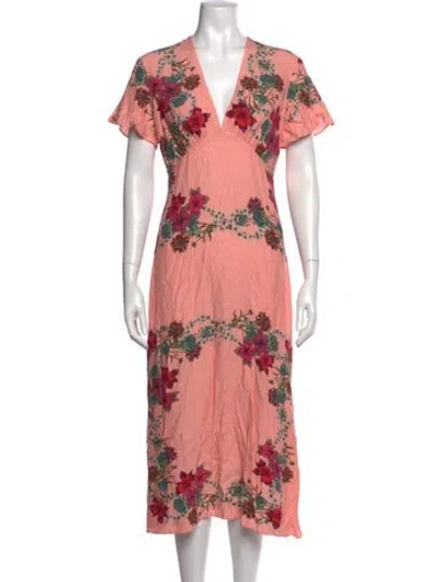 Pre-owned Sandro Floral Print Midi Length Dress In Pink