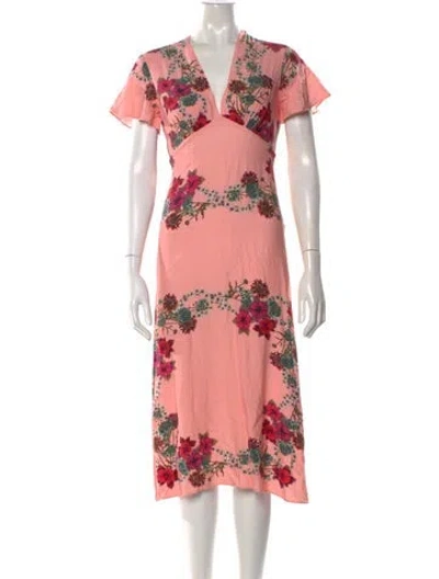 Pre-owned Sandro Floral Print Midi Length Dress In Pink