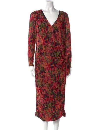 Pre-owned Sandro Floral Print Midi Length Dress In Red
