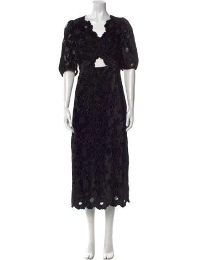 Pre-owned Sandro Floral Print Midi Length Dress W/ Tags In Black