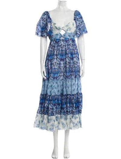 Pre-owned Sandro Floral Print Midi Length Dress W/ Tags In Blue