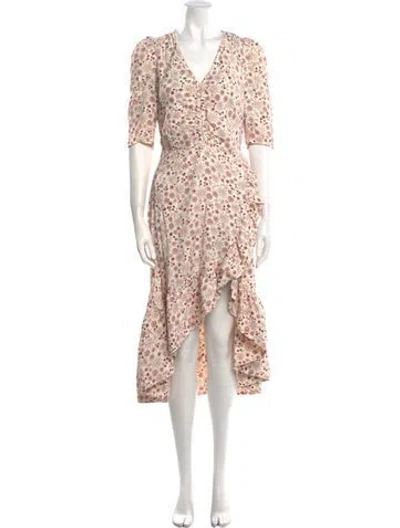 Pre-owned Sandro Floral Print Midi Length Dress W/ Tags In Neutral