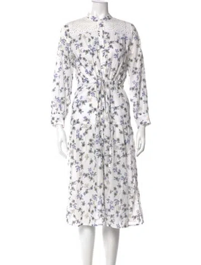 Pre-owned Sandro Floral Print Midi Length Dress In White
