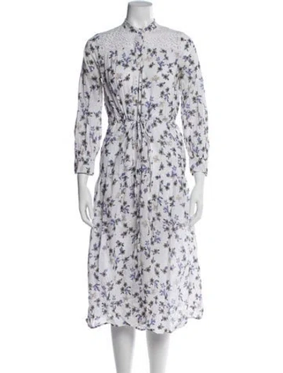Pre-owned Sandro Floral Print Midi Length Dress In White