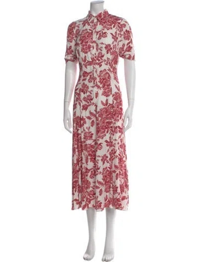 Pre-owned Sandro Floral Print Midi Length Dress In White