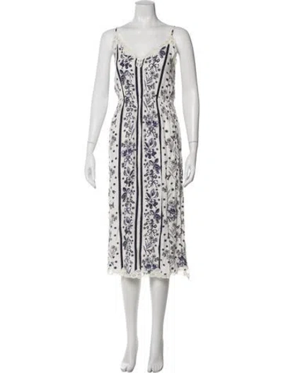 Pre-owned Sandro Floral Print Midi Length Dress In White