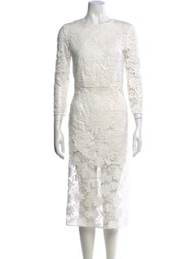 Pre-owned Sandro Floral Print Midi Length Dress In White
