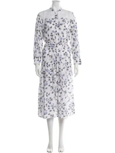 Pre-owned Sandro Floral Print Midi Length Dress In White