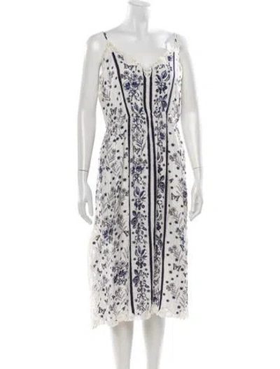 Pre-owned Sandro Floral Print Midi Length Dress In White
