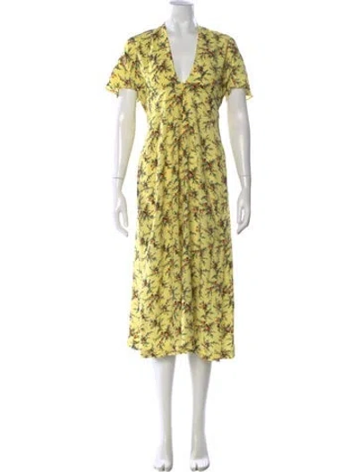 Pre-owned Sandro Floral Print Midi Length Dress In Yellow