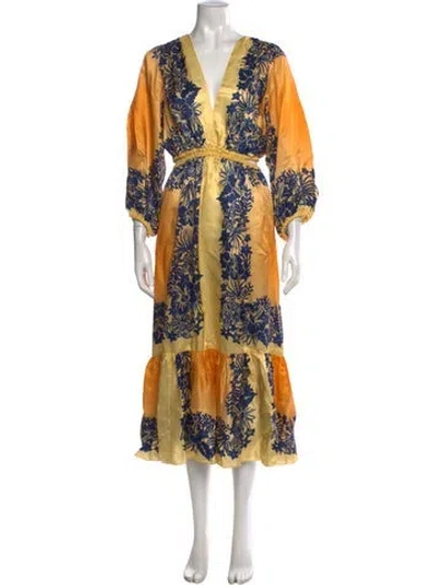 Pre-owned Sandro Floral Print Midi Length Dress In Yellow