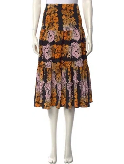 Pre-owned Sandro Floral Print Midi Length Skirt In Black