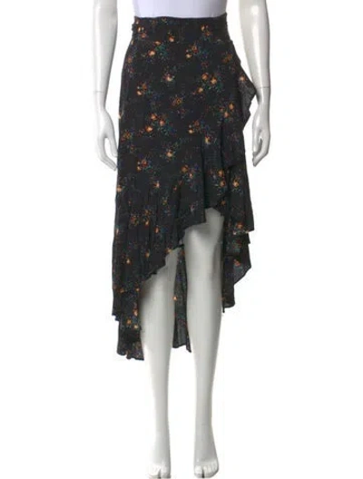 Pre-owned Sandro Floral Print Midi Length Skirt In Black