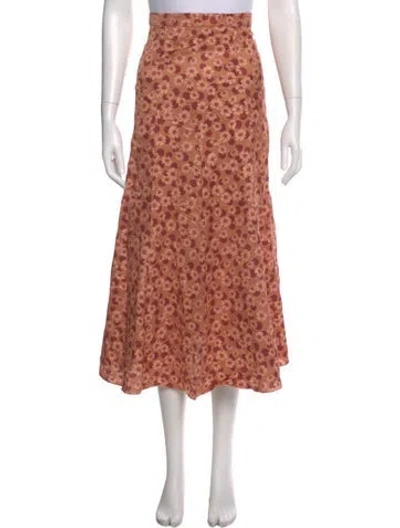 Pre-owned Sandro Floral Print Midi Length Skirt In Orange