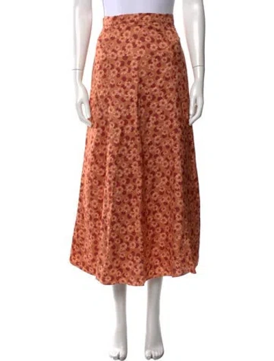 Pre-owned Sandro Floral Print Midi Length Skirt In Orange