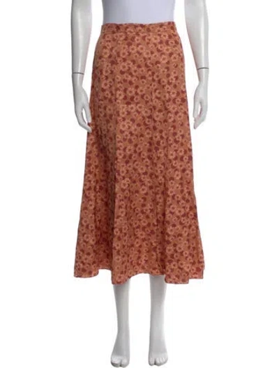 Pre-owned Sandro Floral Print Midi Length Skirt In Orange