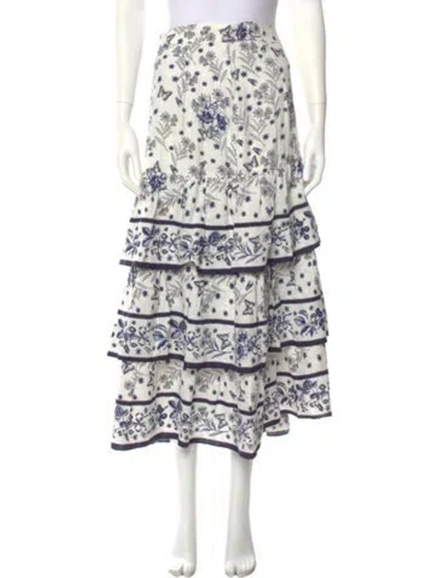 Pre-owned Sandro Floral Print Midi Length Skirt In White