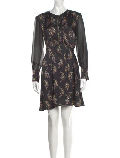 Pre-owned Sandro Floral Print Mini Dress In Black