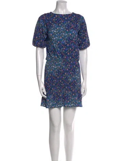 Pre-owned Sandro Floral Print Mini Dress In Blue