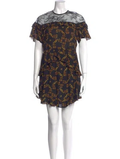 Pre-owned Sandro Floral Print Mini Dress In Blue