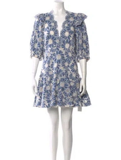 Pre-owned Sandro Floral Print Mini Dress In Blue