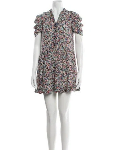 Pre-owned Sandro Floral Print Mini Dress In Blue