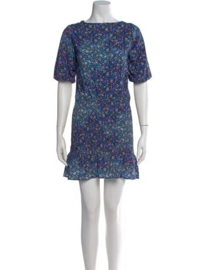 Pre-owned Sandro Floral Print Mini Dress In Blue