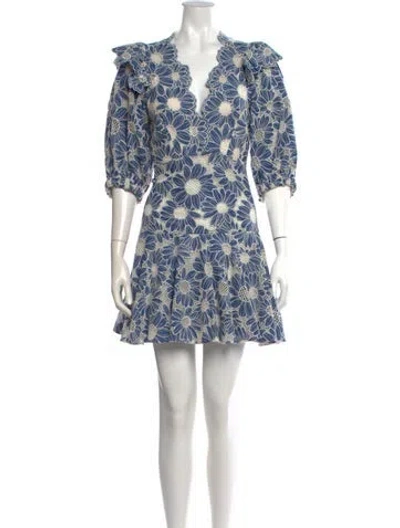 Pre-owned Sandro Floral Print Mini Dress In Blue