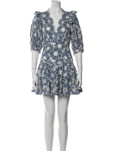 Pre-owned Sandro Floral Print Mini Dress In Blue