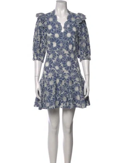 Pre-owned Sandro Floral Print Mini Dress In Blue