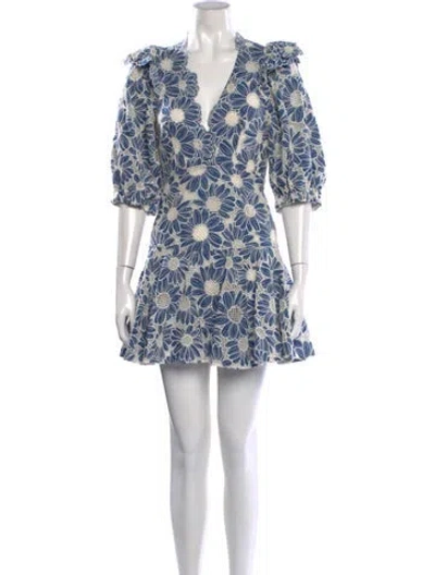Pre-owned Sandro Floral Print Mini Dress In Blue