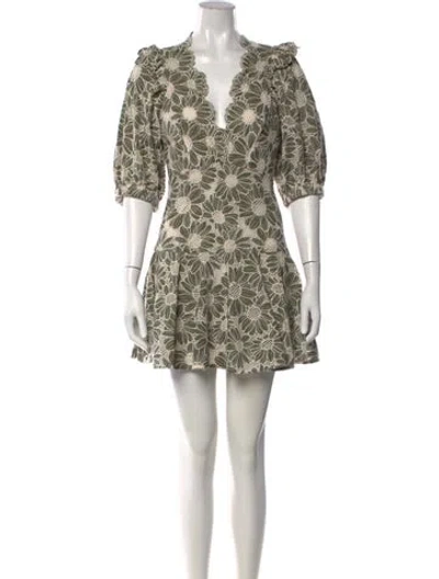 Pre-owned Sandro Floral Print Mini Dress In Green/white