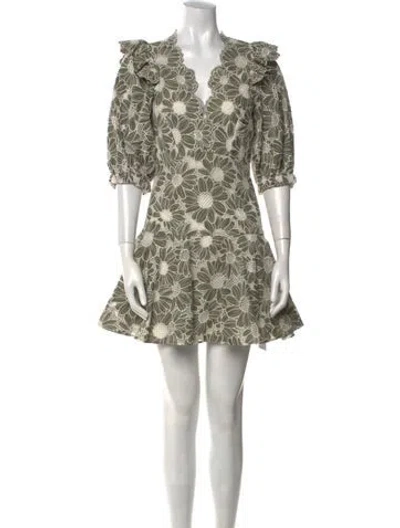 Pre-owned Sandro Floral Print Mini Dress W/ Tags In Green
