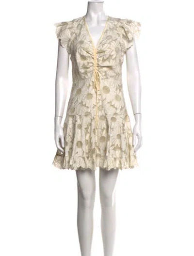 Pre-owned Sandro Floral Print Mini Dress In White