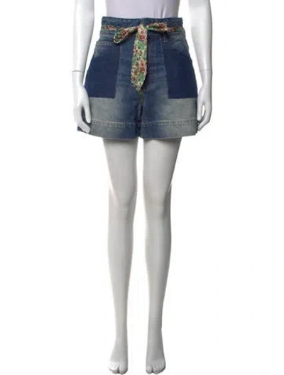 Pre-owned Sandro Floral Print Mini Shorts In Blue