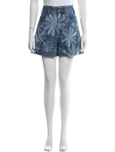 Pre-owned Sandro Floral Print Mini Shorts In Blue