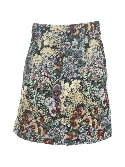 Pre-owned Sandro Floral-print Mini Skirt In Green