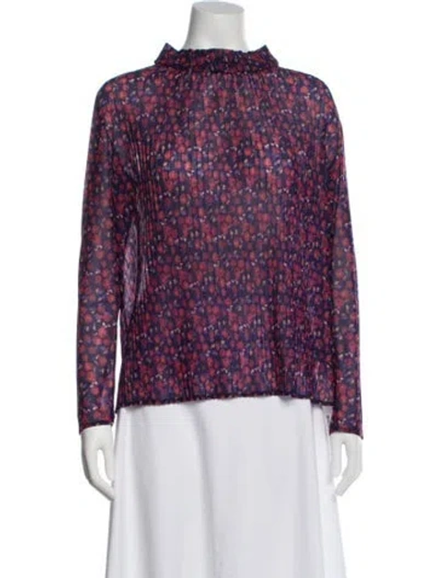 Pre-owned Sandro Floral Print Mock Neck Blouse In Multi