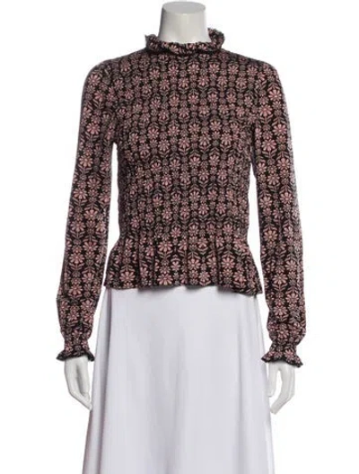 Pre-owned Sandro Floral Print Mock Neck Blouse In Multi