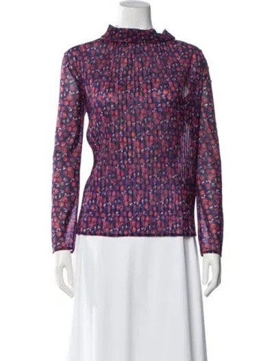 Pre-owned Sandro Floral Print Mock Neck Blouse In Purple