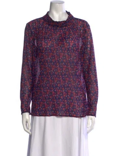 Pre-owned Sandro Floral Print Mock Neck Blouse In Purple