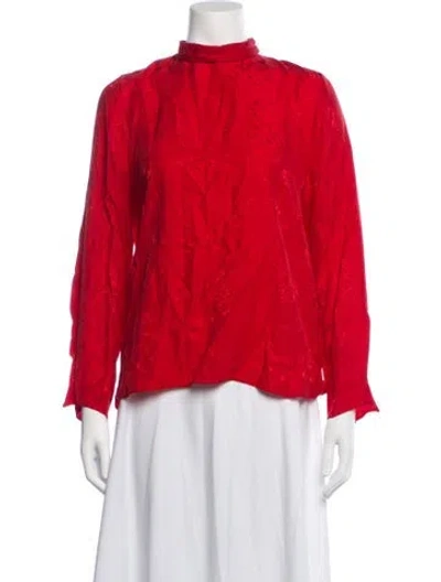 Pre-owned Sandro Floral Print Mock Neck Blouse In Red