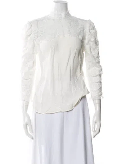 Pre-owned Sandro Floral Print Mock Neck Blouse W/ Tags In White