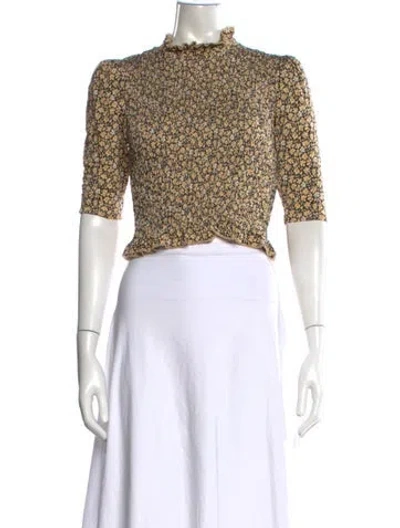Pre-owned Sandro Floral Print Mock Neck Crop Top In Multi