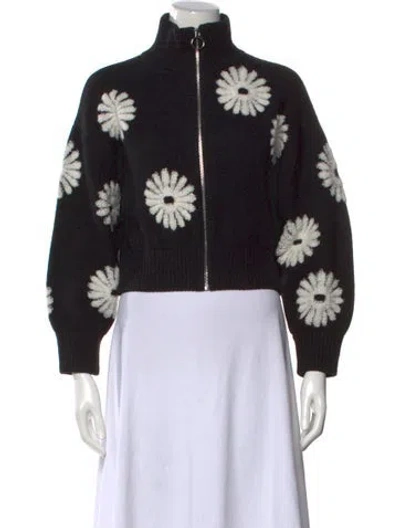 Pre-owned Sandro Floral Print Mock Neck Sweater In Black