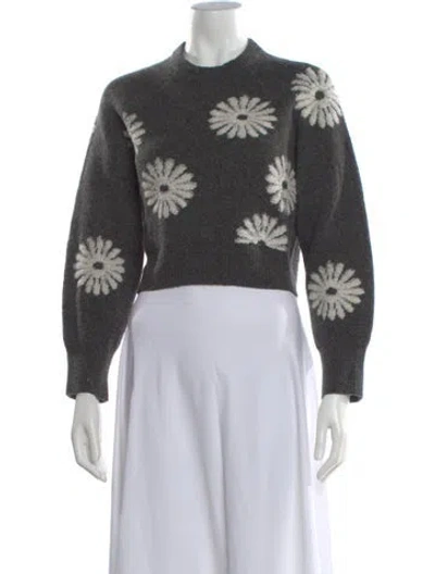 Pre-owned Sandro Floral Print Mock Neck Sweater In Gray