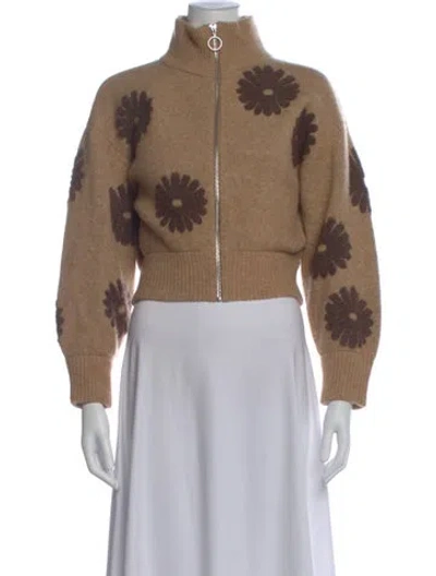 Pre-owned Sandro Floral Print Mock Neck Sweater In Neutral
