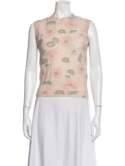 Pre-owned Sandro Floral Print Mock Neck Sweater In Neutrals/pink
